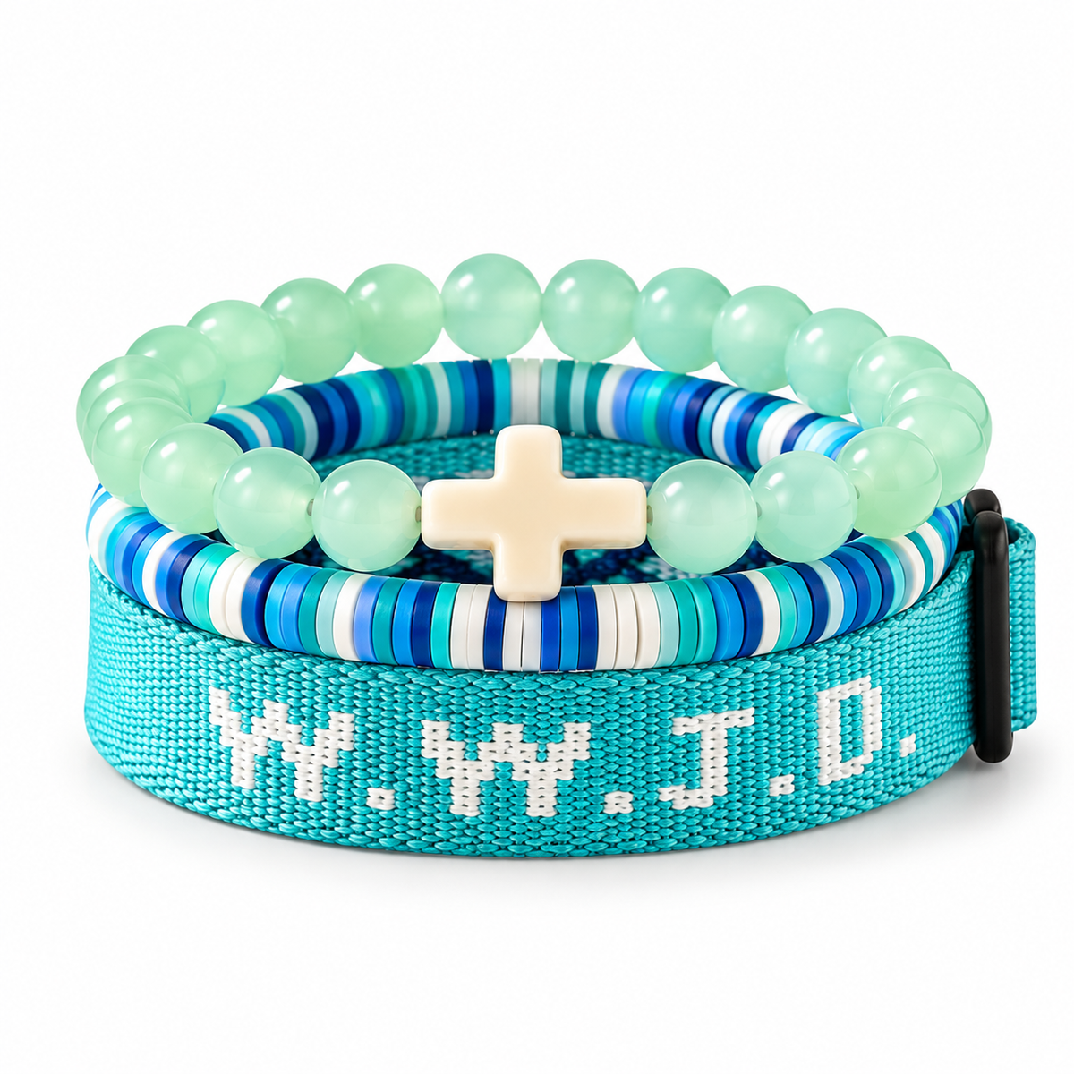WWJD Faith Bracelet Set - 3-Piece Stacked Bracelet Set
