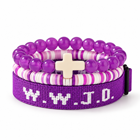 WWJD Faith Bracelet Set - 3-Piece Stacked Bracelet Set