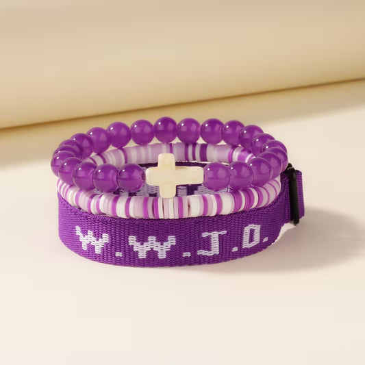 WWJD Faith Bracelet Set - 3-Piece Stacked Bracelet Set