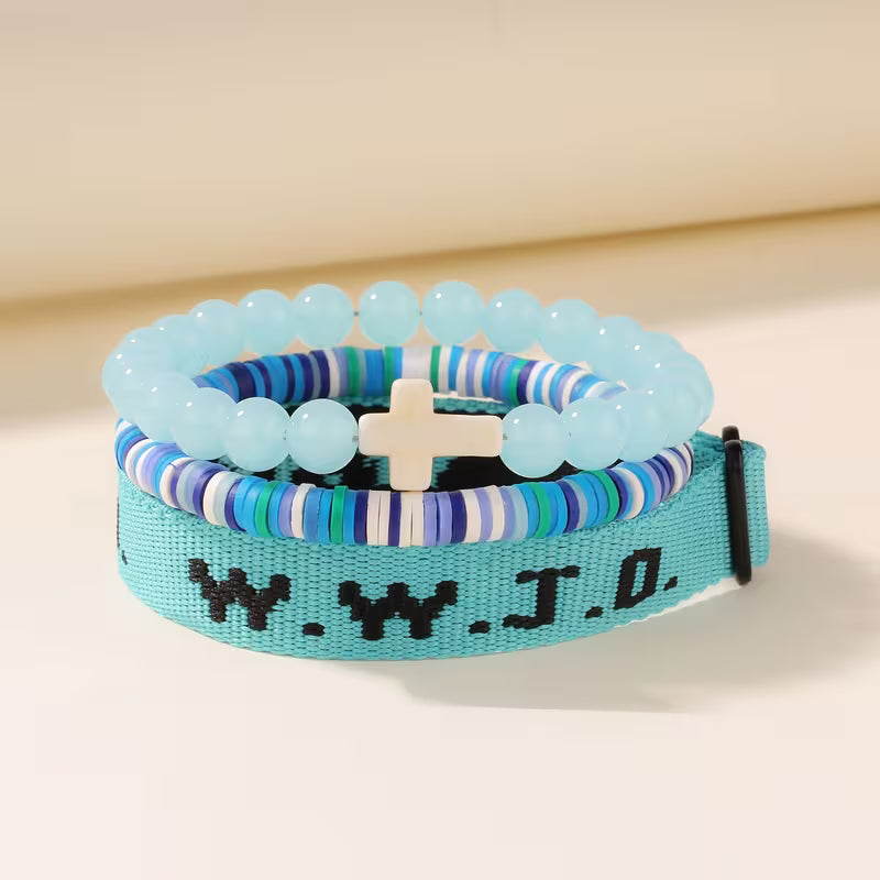 WWJD Faith Bracelet Set - 3-Piece Stacked Bracelet Set