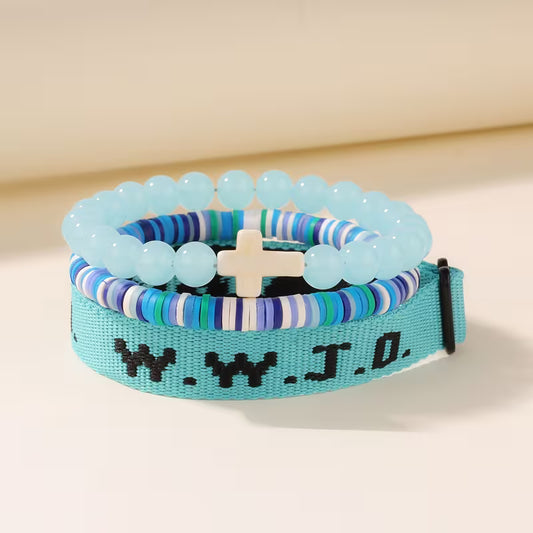 WWJD Faith Bracelet Set - 3-Piece Stacked Bracelet Set