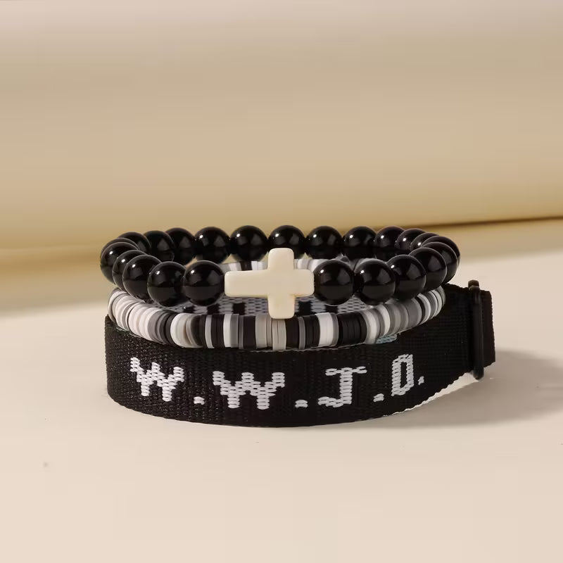WWJD Faith Bracelet Set - 3-Piece Stacked Bracelet Set