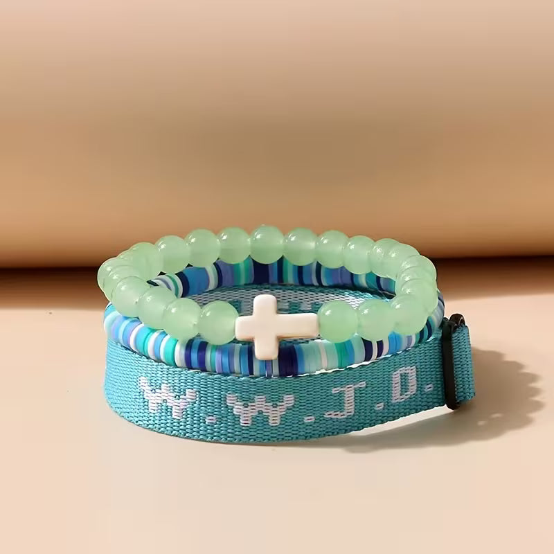 WWJD Faith Bracelet Set - 3-Piece Stacked Bracelet Set