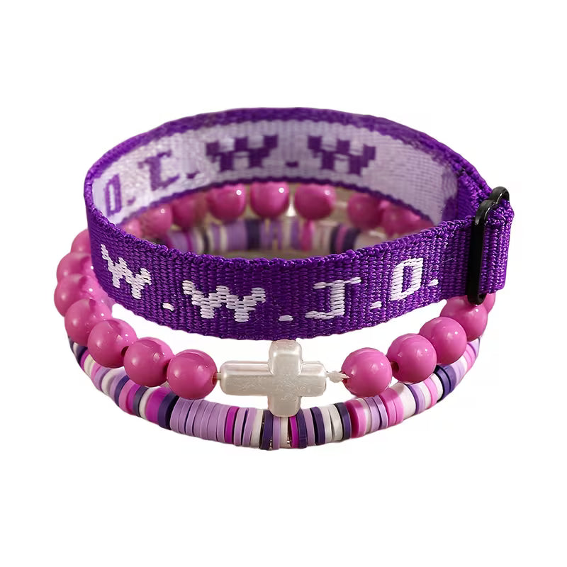 WWJD Faith Bracelet Set - 3-Piece Stacked Bracelet Set