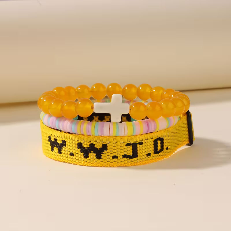 WWJD Faith Bracelet Set - 3-Piece Stacked Bracelet Set