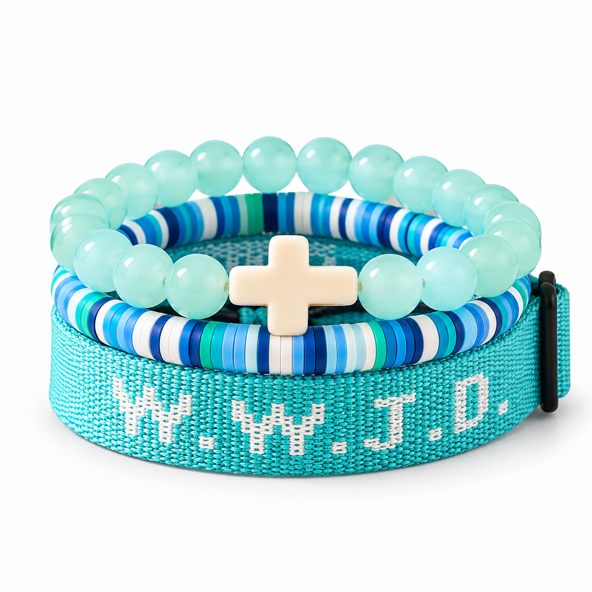 WWJD Faith Bracelet Set - 3-Piece Stacked Bracelet Set