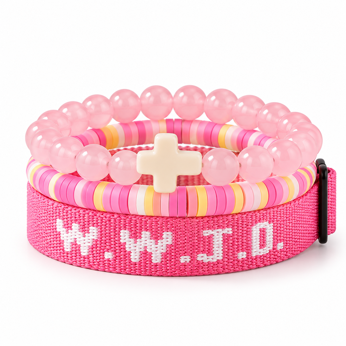 WWJD Faith Bracelet Set - 3-Piece Stacked Bracelet Set
