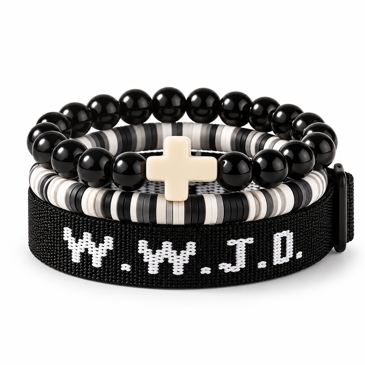 WWJD Faith Bracelet Set - 3-Piece Stacked Bracelet Set