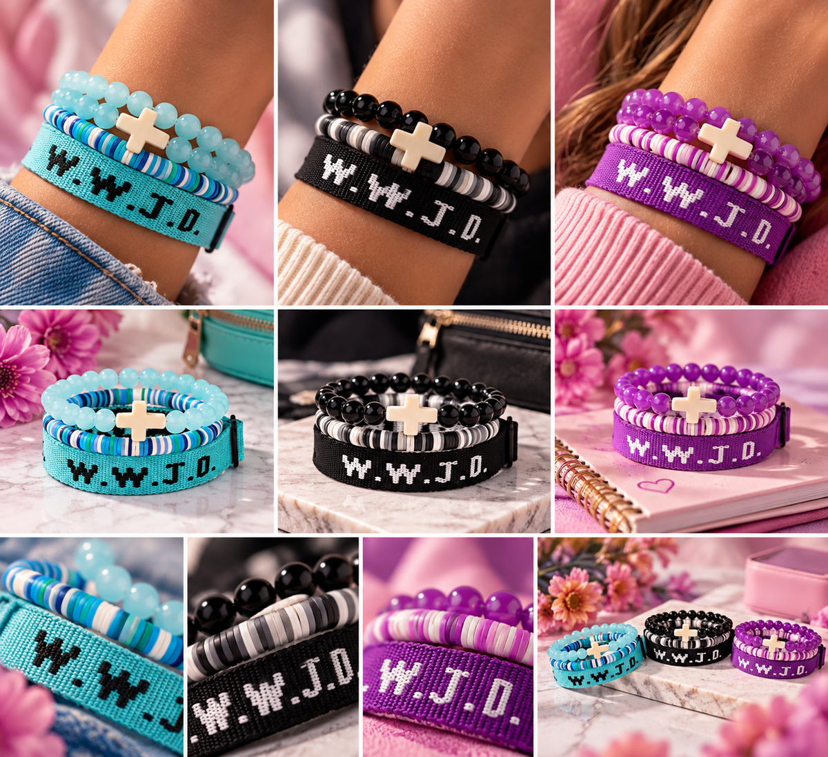 WWJD Faith Bracelet Set - 3-Piece Stacked Bracelet Set