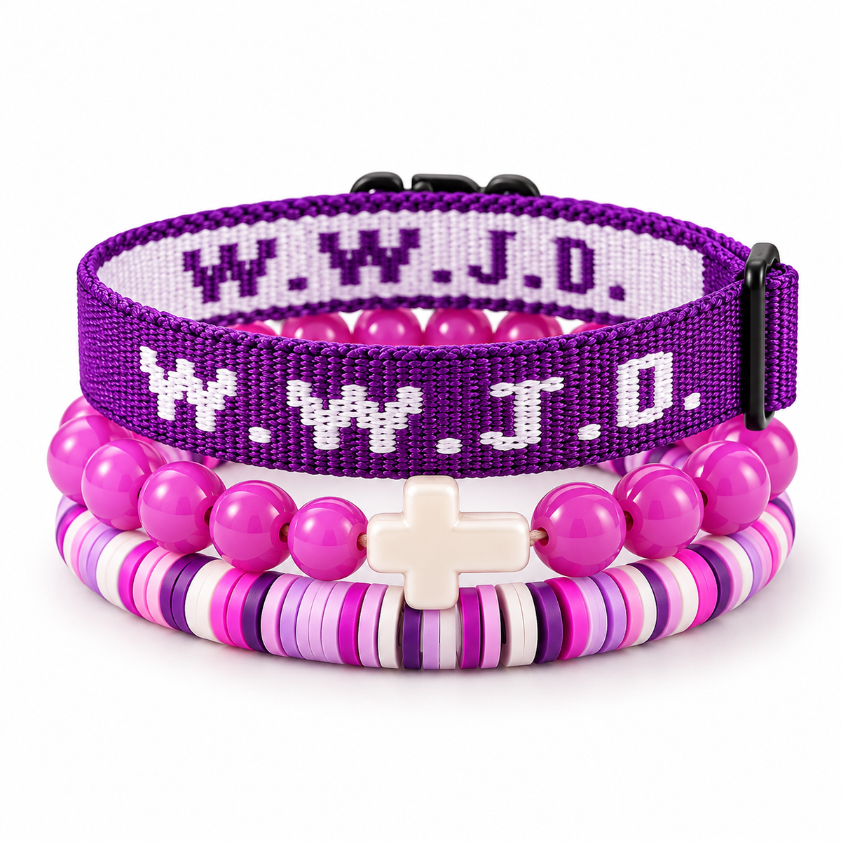 WWJD Faith Bracelet Set - 3-Piece Stacked Bracelet Set