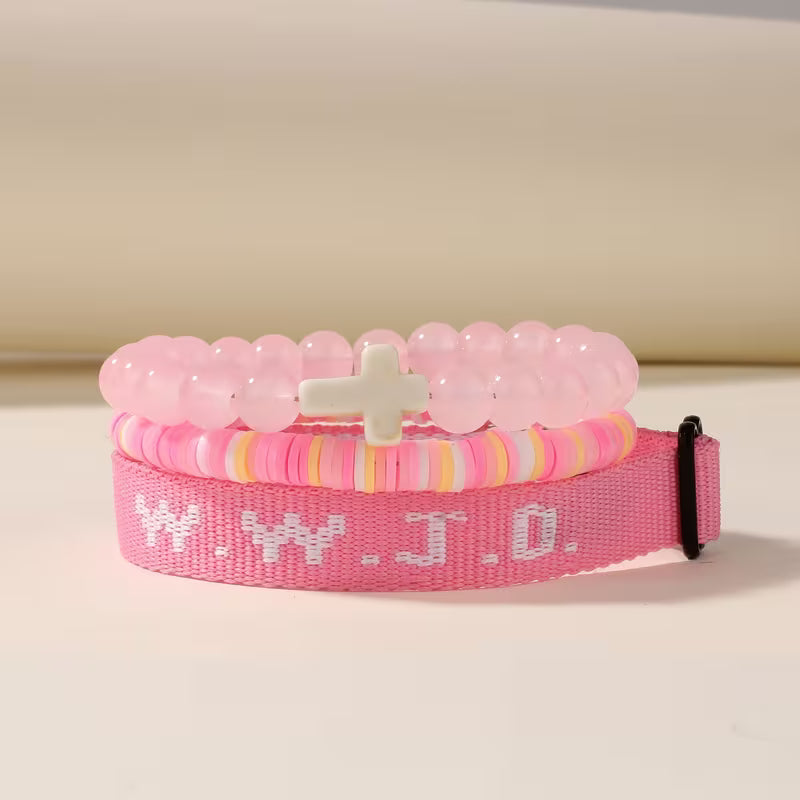 WWJD Faith Bracelet Set - 3-Piece Stacked Bracelet Set